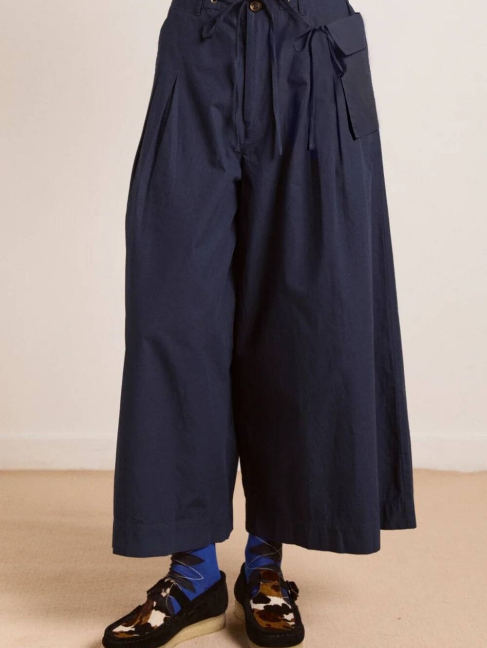 Damson Madder Blue Tatianna Belted Organic Cotton Ankle Wide Leg Pants Size 12